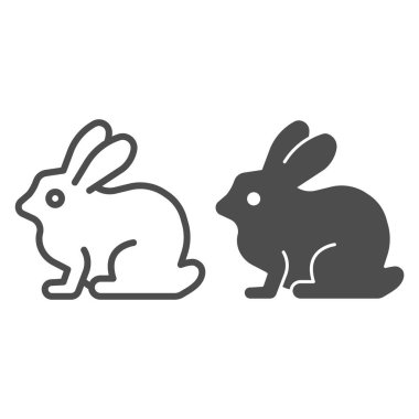Tavşan hattı ve katı ikon, evcil hayvan konsepti, beyaz arka planda tavşan silueti işareti, mobil konsept ve web tasarımı için ana hatlı tavşan simgesi. Vektör grafikleri.