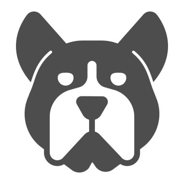 Bulldog kafa katı ikonu, evcil hayvan konsepti, beyaz arka planda köpek işareti, mobil konsept ve web tasarımı için kabartma şeklinde kızgın bulldog kafa ikonu. Vektör grafikleri.