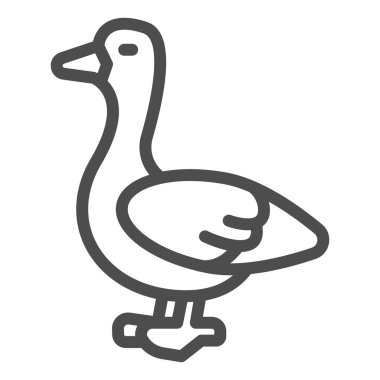 Kaz çizgisi ikonu, evcil hayvan konsepti, beyaz arka planda kümes hayvanı işareti, mobil konsept ve web tasarımı için ana hatlı bir kaz ikonu silueti. Vektör grafikleri.