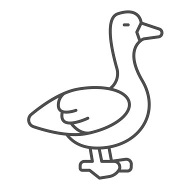 Kaz çizgisi ikonu, evcil hayvan konsepti, beyaz arka planda kümes hayvanı işareti, seyyar konsept ve web tasarımı için ana hatlı bir kaz ikonu silueti. Vektör grafikleri.