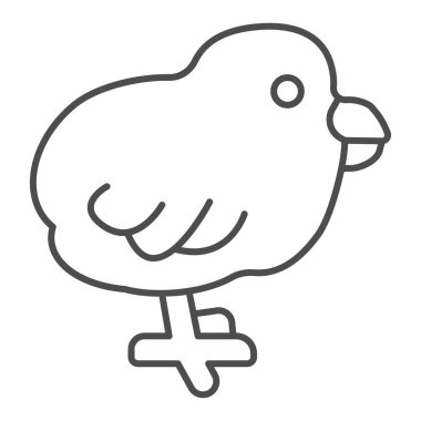 Tavuk ince çizgi ikonu, evcil hayvan konsepti, beyaz arka planda küçük kuş işareti, mobil konsept ve web tasarımı için ana hatlı tavuk ikonu. Vektör grafikleri.