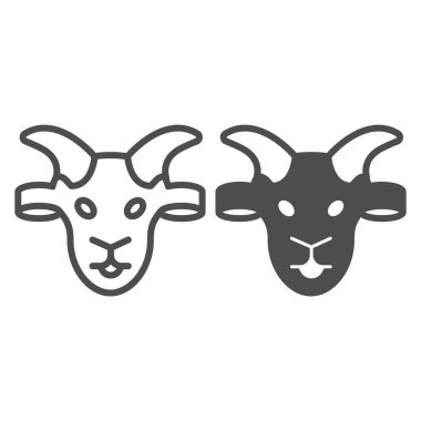 Keçi kafası ve sağlam bir ikon, evcil hayvan kavramı, beyaz arka planda evcil keçi işareti, mobil konsept ve web tasarımı için ana hatlı koyun silueti simgesi. Vektör grafikleri.