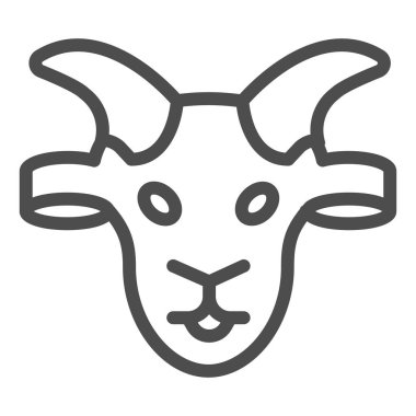 Keçi kafası ikonu, evcil hayvan konsepti, beyaz arka planda evcil keçi işareti, mobil konsept ve web tasarımı için ana hatlı koyun silueti simgesi. Vektör grafikleri.