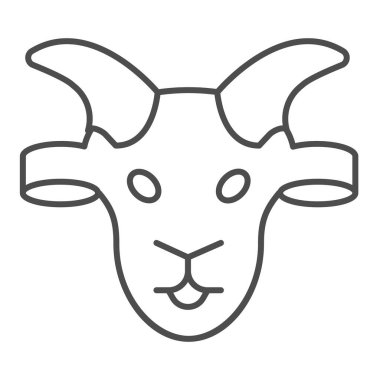 Keçi kafası ince çizgi ikonu, evcil hayvan kavramı, beyaz arka planda evcil keçi işareti, mobil konsept ve web tasarımı için ana hatlı koyun silueti simgesi. Vektör grafikleri.