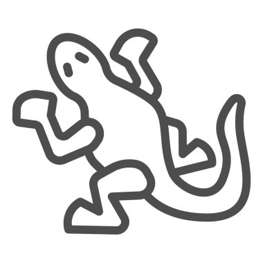 Kertenkele çizgisi simgesi, evcil hayvan kavramı, beyaz arka planda Semender işareti, gezici konsept ve web tasarımı için ana hatlı kertenkele simgesi. Vektör grafikleri.