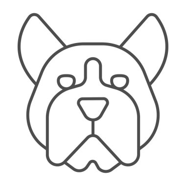 Bulldog kafa ince çizgi ikonu, evcil hayvan konsepti, beyaz arka planda köpek işareti, mobil konsept ve web tasarımı için ana hatlı kızgın bulldog kafa ikonu. Vektör grafikleri.