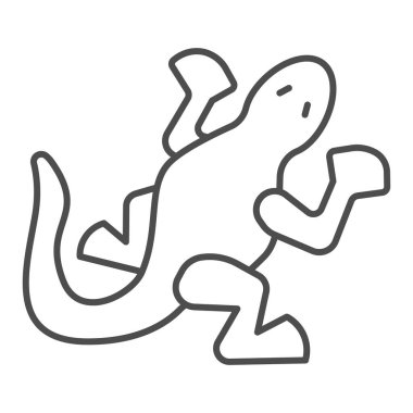 Kertenkele ince çizgi simgesi, evcil hayvan kavramı, beyaz arka planda Semender işareti, gezici konsept ve web tasarımı için ana hatlı kertenkele simgesi. Vektör grafikleri.