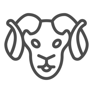 Koç başı ikonu, evcil hayvan konsepti, beyaz arka planda keçi kafası işareti, mobil konsept ve web tasarımı için ana hatlı vahşi koyun silueti simgesi. Vektör grafikleri.