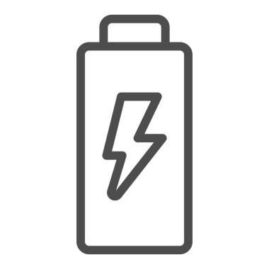 Battery with lightning line icon, electric car concept, electric energy sign on white background, Battery icon in outline style for mobile concept and web design. Vector graphics.