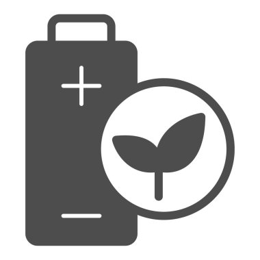 Eco battery solid icon, electric car concept, Green energy logo sign on white background, Green leaf and battery sign in glyph style for mobile concept and web design. Vector graphics.