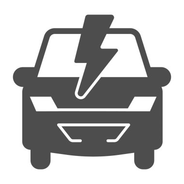 Car and lightning solid icon, electric car concept, Electric Car Logo on white background, hybrid vehicle icon in glyph style for mobile concept and web design. Vector graphics.