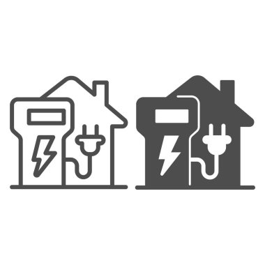 Home charging station line and solid icon, electric car concept, home recharge point sign on white background, EV Charging at Home icon in outline style for mobile and web design. Vector graphics.