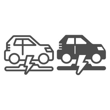 Wireless charging of electric car line and solid icon, electric car concept, electric car charging point sign on white background, Wireless charging station for vehicle icon in outline style. Vector.