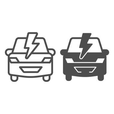 Car and lightning line and solid icon, electric car concept, Electric Car Logo on white background, hybrid vehicle icon in outline style for mobile concept and web design. Vector graphics.