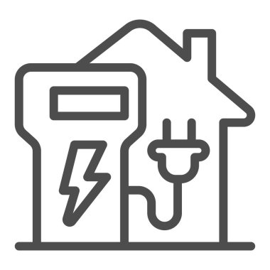 Home charging station line icon, electric car concept, home recharge point sign on white background, EV Charging at Home icon in outline style for mobile and web design. Vector graphics.