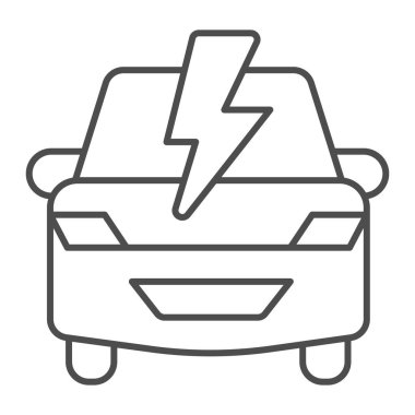 Car and lightning thin line icon, electric car concept, Electric Car Logo on white background, hybrid vehicle icon in outline style for mobile concept and web design. Vector graphics.