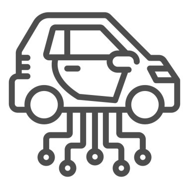 Vehicle and communication lines line icon, electric car concept, car technology features sign on white background, Electric Car and network icon in outline style. Vector graphics.