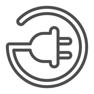 Cord with plug in circle shape line icon, electric car concept, Electric plug sign on white background, Power energy symbol in outline style for mobile and web design. Vector graphics.