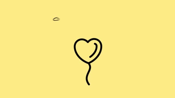 Vliegende hartvormige ballon met wolken, Vliegende ballon, Hartballon, Liefde, Valentijnsdag Love Line Icon Beweging Grafische Animatie. — Stockvideo