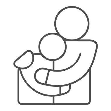 Hasta ailesi ince çizgi ikonu, Dünya Kanser Günü konsepti, beyaz arka planda evde bakım ve bakım tabelası, mobil konsept ve web tasarımı için ana hatlı baba ve oğul ikonu. Vektör grafikleri.