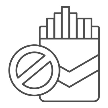 Bir paket sigara ve yasaklı çizgi ikonu, Dünya Kanser Günü konsepti, beyaz arka planda yasak duman işareti, cep telefonu ve internet için ana hatlarda sigara paketi ikonu yok. Vektör grafikleri.