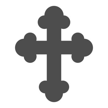 Ortodoks ya da Katolik haçı katı ikonu, Mutlu Paskalyalar konsepti, beyaz arka planda haçın Hıristiyan sembolü, mobil ve web için glifli haç simgesi. Vektör grafikleri.