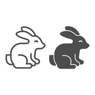 Oturan tavşan hattı ve katı ikon, Mutlu Paskalyalar konsepti, beyaz arka planda tavşan silueti işareti, mobil konsept ve web tasarımı için paskalya tavşanı ikonu. Vektör grafikleri.