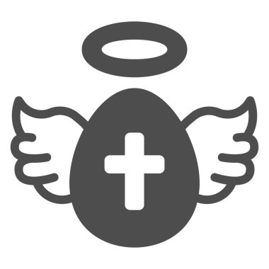 Kanatlı yumurta ve katı ikon, Mutlu Paskalya konsepti, beyaz arka planda kutsal paskalya sembolü, mobil konsept için kanatlı melek simgesi olarak yumurta, web tasarımı. Vektör grafikleri.