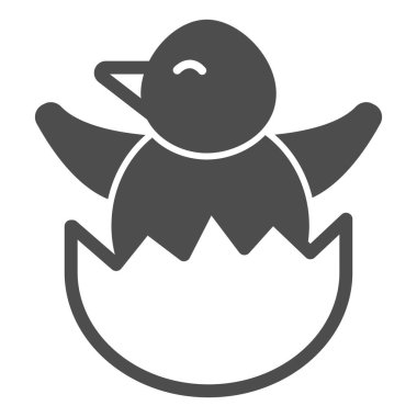 Yumurta kabuğu gibi sert bir ikon, Mutlu Paskalya konsepti beyaz arka planda yumurta kabuğunun dışına bakan Chick, kırık yumurta ikonu içindeki paskalya tavuğu bebek. Vektör grafikleri.