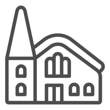 Katolik Kilisesi çizgi ikonu, Mutlu Paskalyalar, beyaz arka planda kilise binası tabelası, mobil ve web tasarımı için tasarım tarzında kule ikonu olan ruhani yapı. Vektör grafikleri.