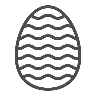 Dalgalar çizgisi ikonlu Paskalya yumurtası, Mutlu Paskalya konsepti, eğri çizgili arkaplanlı Paskalya yumurtası, çizgili yumurta ikonu, mobil ve web için taslak stili. Vektör grafikleri.