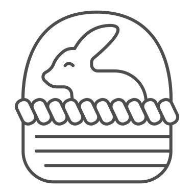 Paskalya tavşanı ince çizgi ikonlu sepet, Mutlu Paskalya konsepti, beyaz arka planda sepet işaretli tavşan, mobil ve web için çizgili tavşan ikonu olan sepet. Vektör grafikleri.