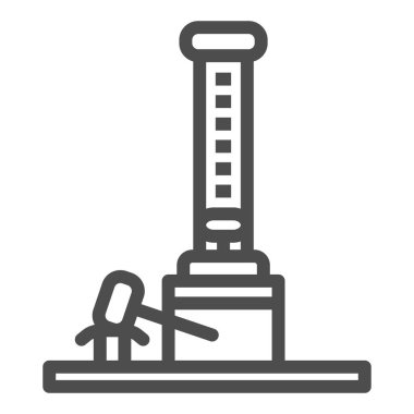 Çekiç binicilik çizgisi ikonu, sürüş konsepti, beyaz arka planda çekim gücü tabelası, mobil için taslak tarzında eğlence tesisleri çekiç ikonu. Vektör grafikleri.