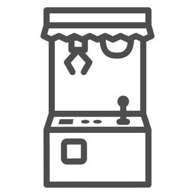 Oyuncak makine hattı ikonu, binicilik konsepti, beyaz arka planda vinç işareti, oyuncak ikonlu Crane oyun makinesi mobil konsept ve web tasarımı için tasarım. Vektör grafikleri.