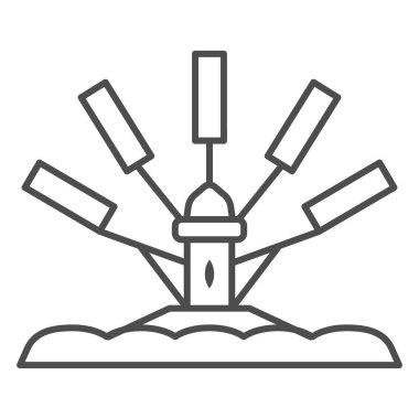 Cazibe Atlıkarınca ince çizgi ikonu, biniş konsepti, beyaz arka planda roket salıncak işareti, mobil konsept ve web tasarımı için ana hatlı karnaval atlıkarınca ikonu. Vektör grafikleri.