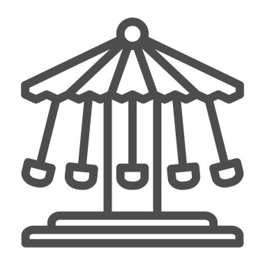 Zincir atlıkarınca çizgisi ikonu, biniş konsepti, beyaz arka planda karnaval salıncak tabelası, mobil ve web tasarımı için ana hatlı sandalye salıncak ikonu. Vektör grafikleri.