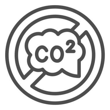 Yasak CO2 tabela simgesi, elektrikli araba konsepti, beyaz arka planda karbondioksit uyarısı işareti, mobil konsept ve web tasarımı için ana hatlarda CO2 sembolü yok. Vektör grafikleri.