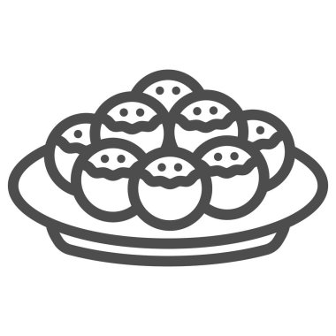 Sünger kek Boucher çizgisi ikonu, Fransız yemeği kutsaması, beyaz arka planda büfe vektör işareti, mobil konsept ve web tasarımı için boucher tatlı taslağı tarzı. Vektör grafikleri.