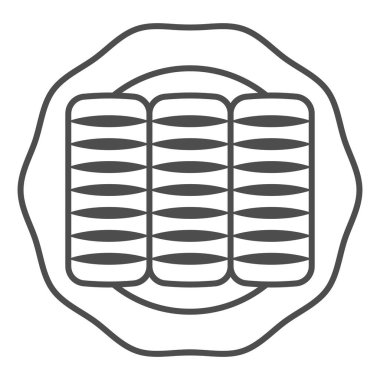 Kremalı çörekler ince çizgi ikonu, Fransız yemeği konsepti, beyaz arka planda kremalı çörekler vektör işareti, mobil konsept ve web tasarımı için krem rulo tasarımı tarzı. Vektör grafikleri.