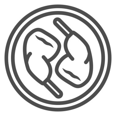 Şarap çizgisi ikonunda tavuk, Fransız yemeği konsepti, beyaz arka planda tavuk vektör işareti, mobil konsept ve web tasarımı için tavuk bacağı tasarımı. Vektör grafikleri.