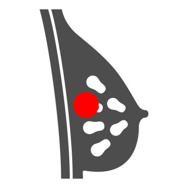 Göğüs kanseri katı ikonu, insan hastalıkları konsepti, beyaz arka planda onkoloji işareti, mobil konsept ve web tasarımı için glifli kadın hastalığı ikonu. Vektör grafikleri.
