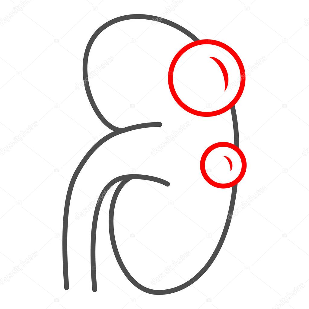 Kidney cyst thin line icon, Human diseases concept, Tumor with cysts sign on white background, Polycystic kidney disease icon in outline style for mobile concept and web design. Vector graphics