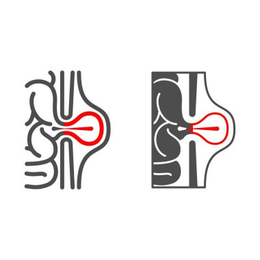 Inguinal hernia line and solid icon, Human diseases concept, hernia sign on white background, Peritonitis icon in outline style for mobile concept and web design. Vector graphics.
