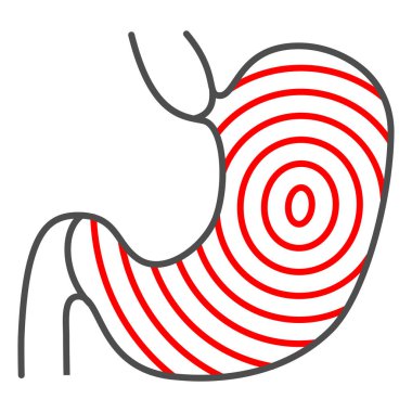 Gastrit ince çizgi ikonu, insan hastalıkları konsepti, beyaz arka planda kronik eroziv iltihap işareti, mobil konsept için Gastritis hastalığı ikonu, web tasarımı. Vektör grafikleri.