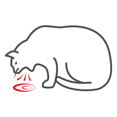 Helminthiasis in cat thin line simgesi, Evcil hayvan hastalıkları konsepti, kedi kusmuğu işareti beyaz arka planda, hasta kedi ikonu mobil konsept ve web tasarımı için tasarım tarzında. Vektör grafikleri.