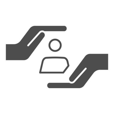 Katı el koruması ikonu, güvenlik mühendisliği konsepti, beyaz arka planda el koruma tabelası, mobil konsept ve web tasarımı için kişisel güvenlik simgesi. Vektör grafikleri.