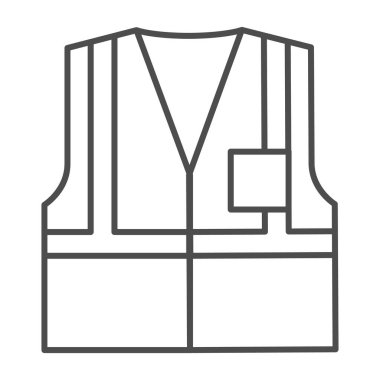 Koruyucu yelek, ince çizgi ikonu, güvenlik mühendisliği konsepti, beyaz arka planda uyarı yeleği tabelası, mobil konsept ve web tasarımı için yelek ikonu. Vektör grafikleri.