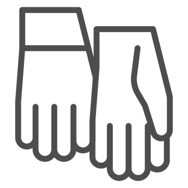 Koruyucu eldiven çizgisi ikonu, güvenlik mühendisliği konsepti, beyaz arka planda el koruması işareti, mobil konsept ve web tasarımı için ana hatlı çift eldiven ikonu. Vektör grafikleri.