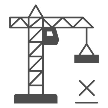 İnşaat vinç simgesi, güvenlik mühendisliği konsepti, beyaz arka planda endüstri için yasak tabela altında durmayın, kabartma biçiminde ağırlık simgesinin altında durmayın. Vektör grafiği.