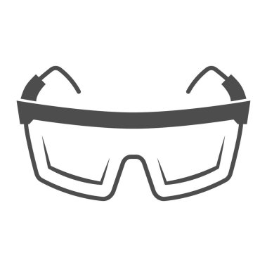 Güvenlik gözlükleri sağlam ikon, güvenlik mühendisliği konsepti beyaz arka planda koruyucu gözlük tabelası mobil ve web tasarımı için kabartma şeklinde yapı gözlüğü simgesi. Vektör grafikleri.